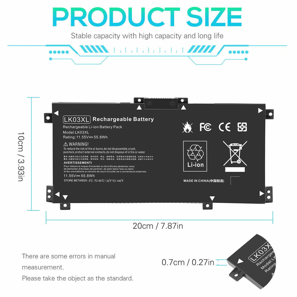 LK03XL Battery For HP ENVY X360 15-BP 15M-BQ 15-CN 17M-CE 17-BW 17-AE L09281-855