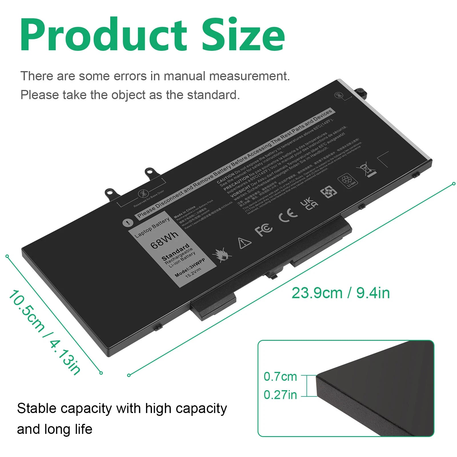 68Wh 3HWPP Battery For Dell Latitude 14 5410 E5410 15 5510 E5510 Series