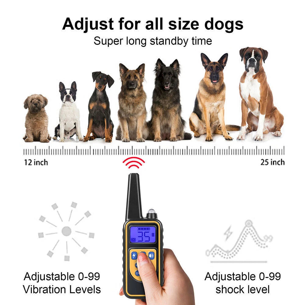 Dog Pet Training Collar Rechargeable Waterproof Electric Shock Anti Bark R800m
