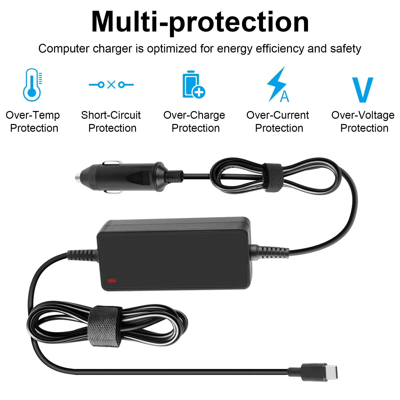 90W USB-C Vehicle Travel Car Charger Adapter for Dell HP Lenovo Yoga Computer US