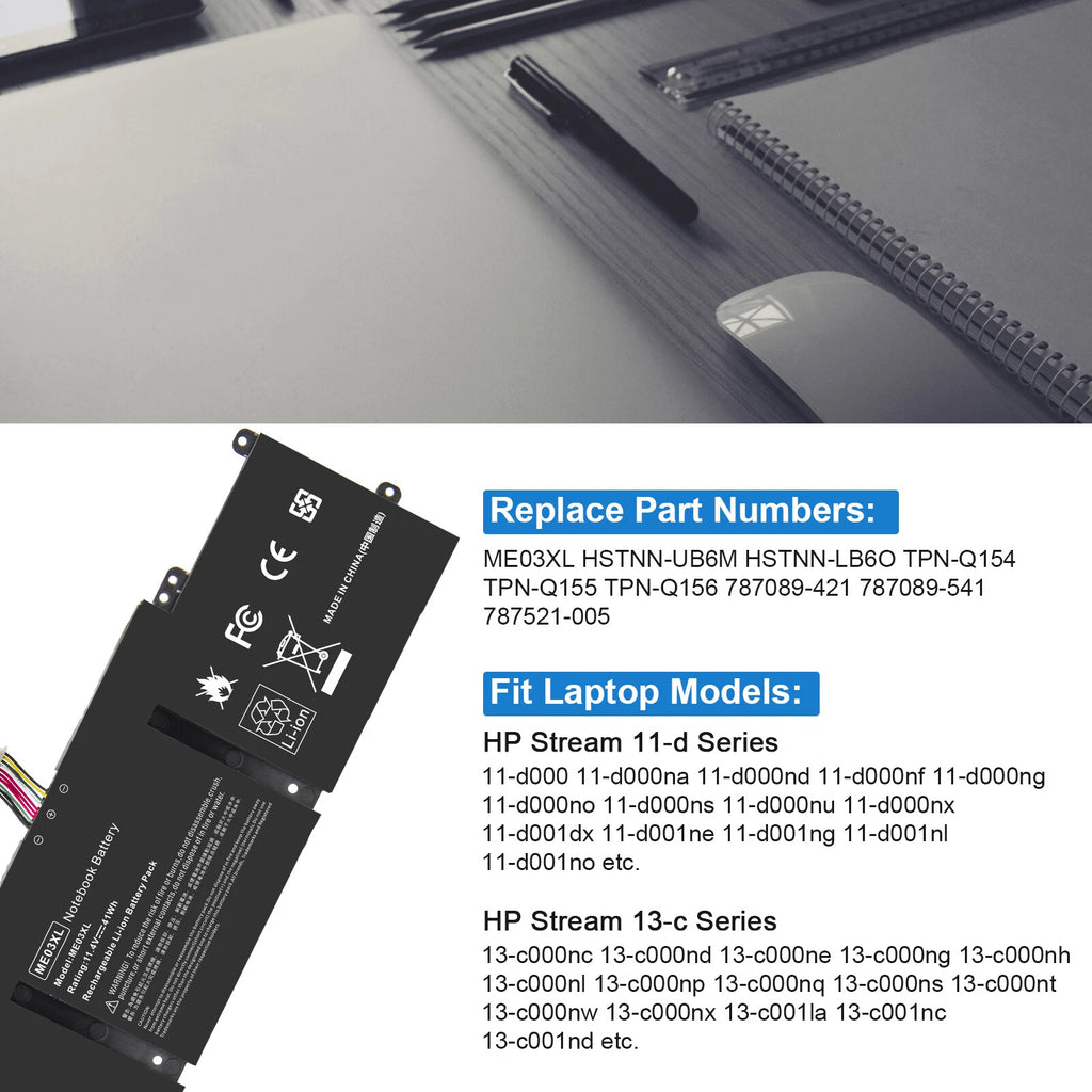 Battery For HP Stream 11-d010nr 11-d010wm ME03XL ME03 787521-005 787089-421 41Wh