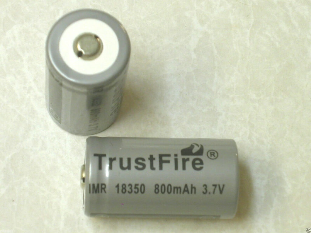 2 IMR 18350 TRUSTFIRE BATTERY LI-MN 800mAh 3.7v HIGH DRAIN NO-PCB GRAY w/case