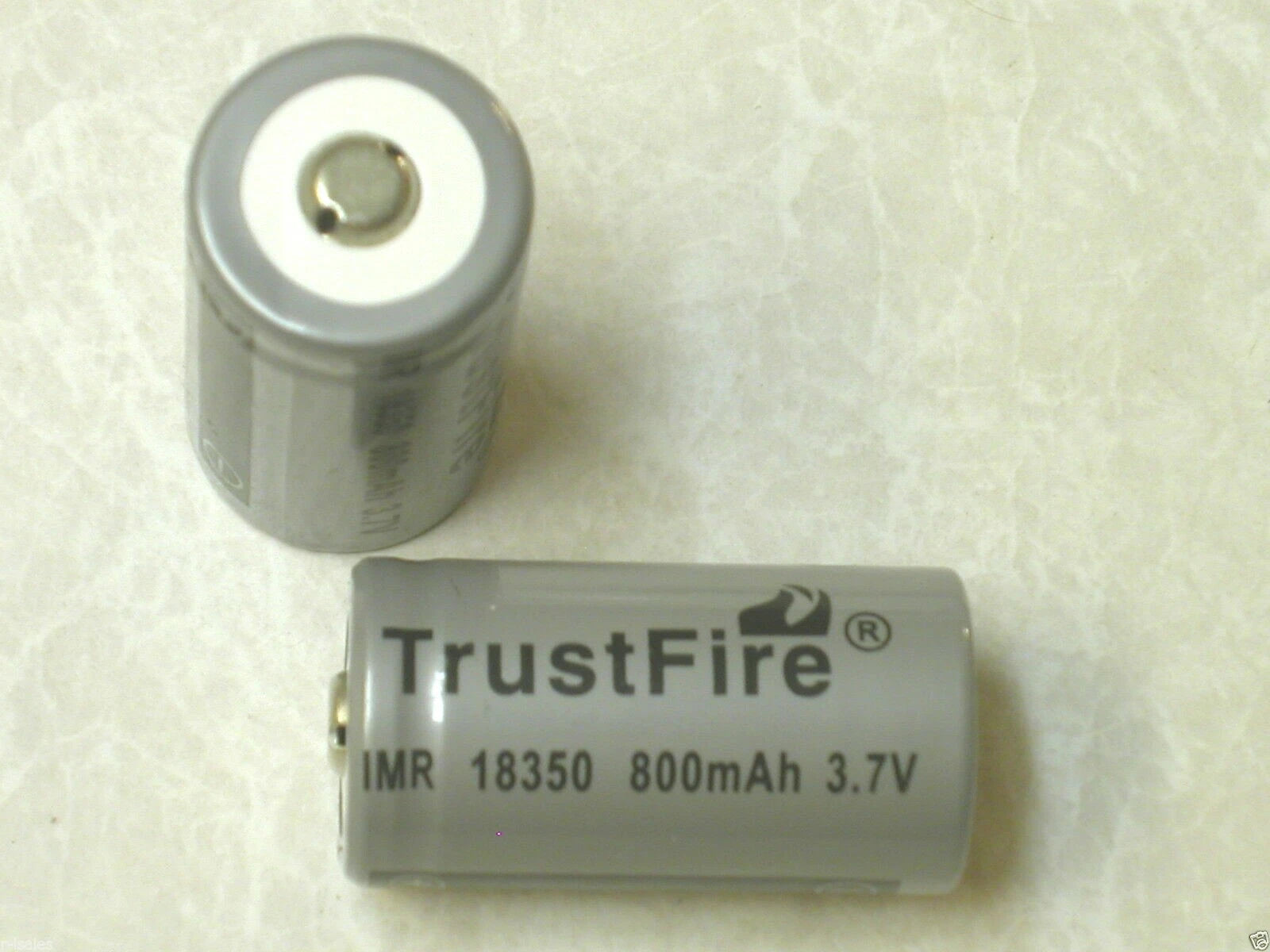 2 IMR 18350 TRUSTFIRE BATTERY LI-MN 800mAh 3.7v HIGH DRAIN NO-PCB GRAY w/case