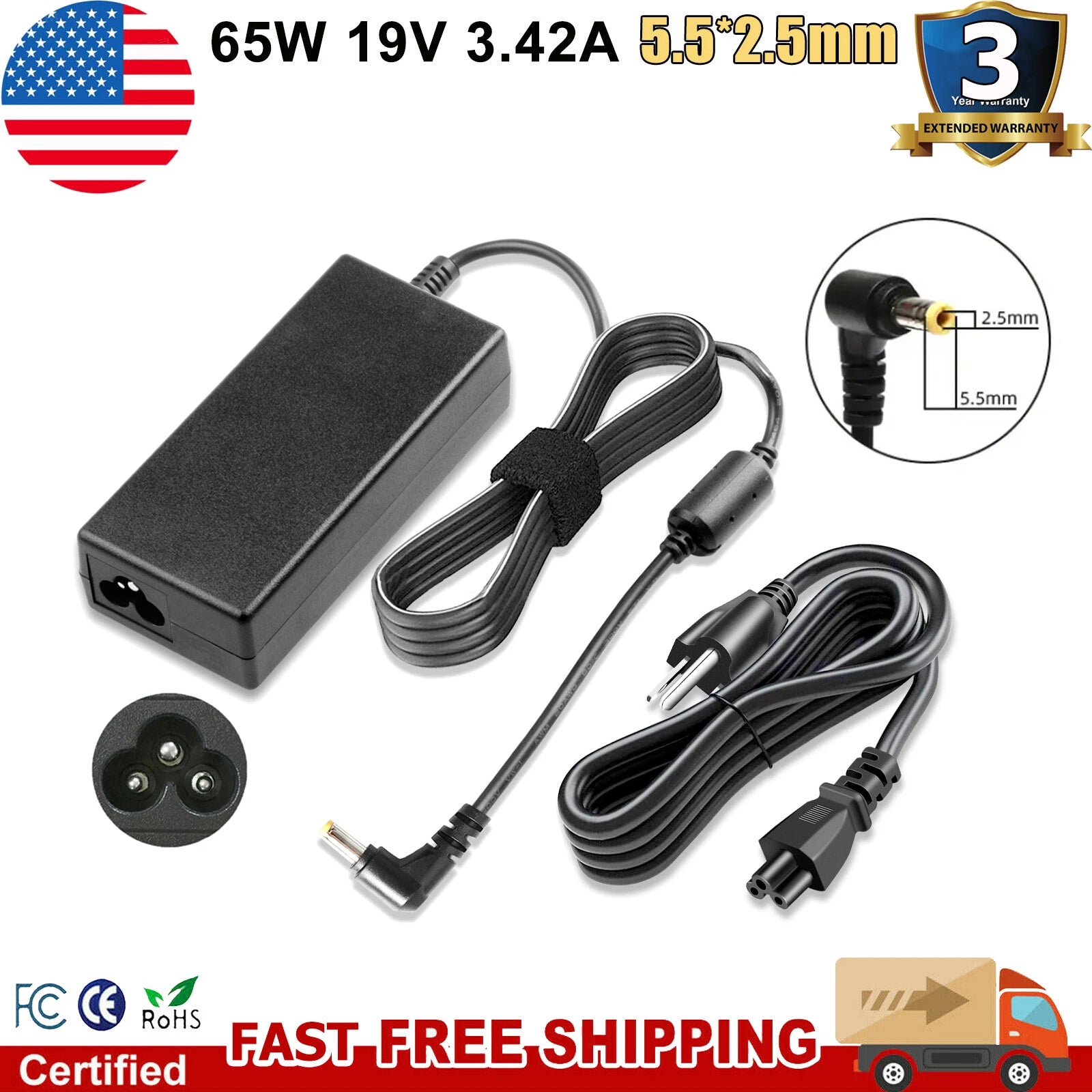 AC Adapter Charger Power Supply Cord For Asus MX279 MX279H 27'' LED LCD Monitor