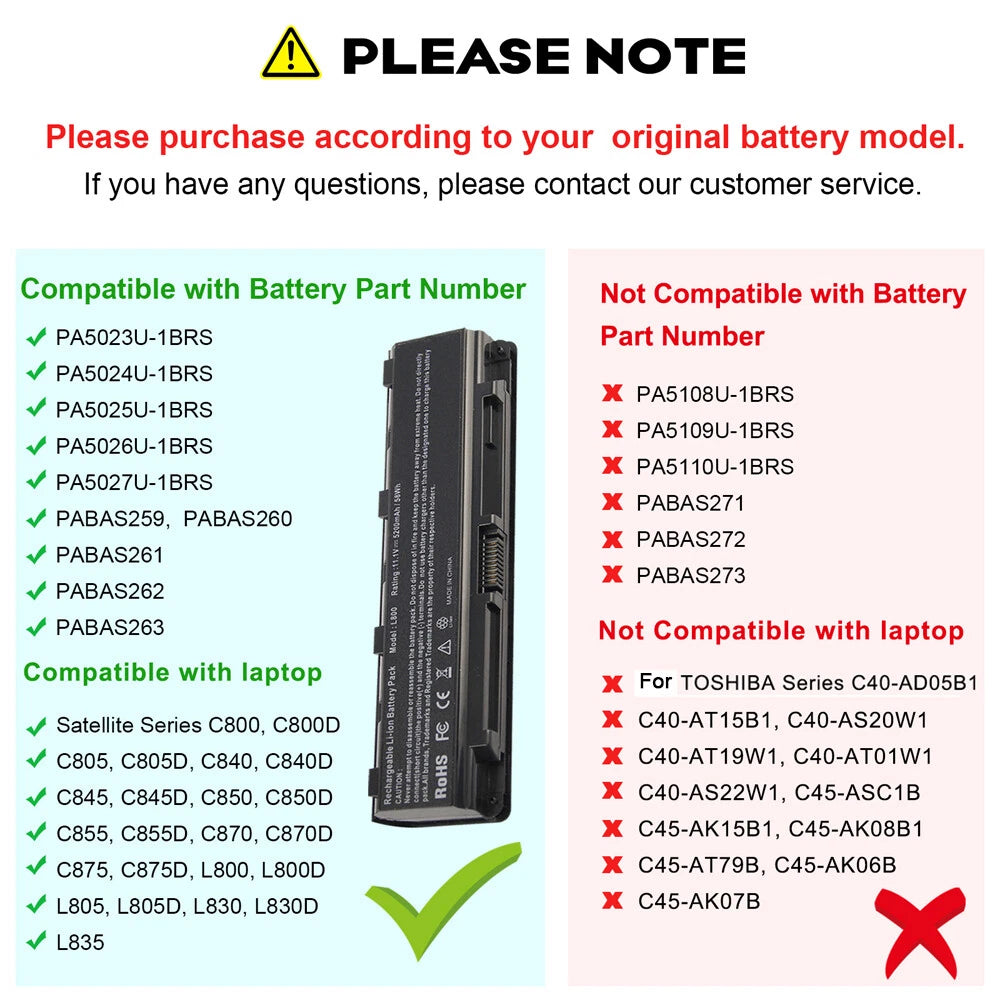 Battery for Toshiba Satellite L870D L875 L875D L850 L850D L835 PA5024U-1BRS Fast