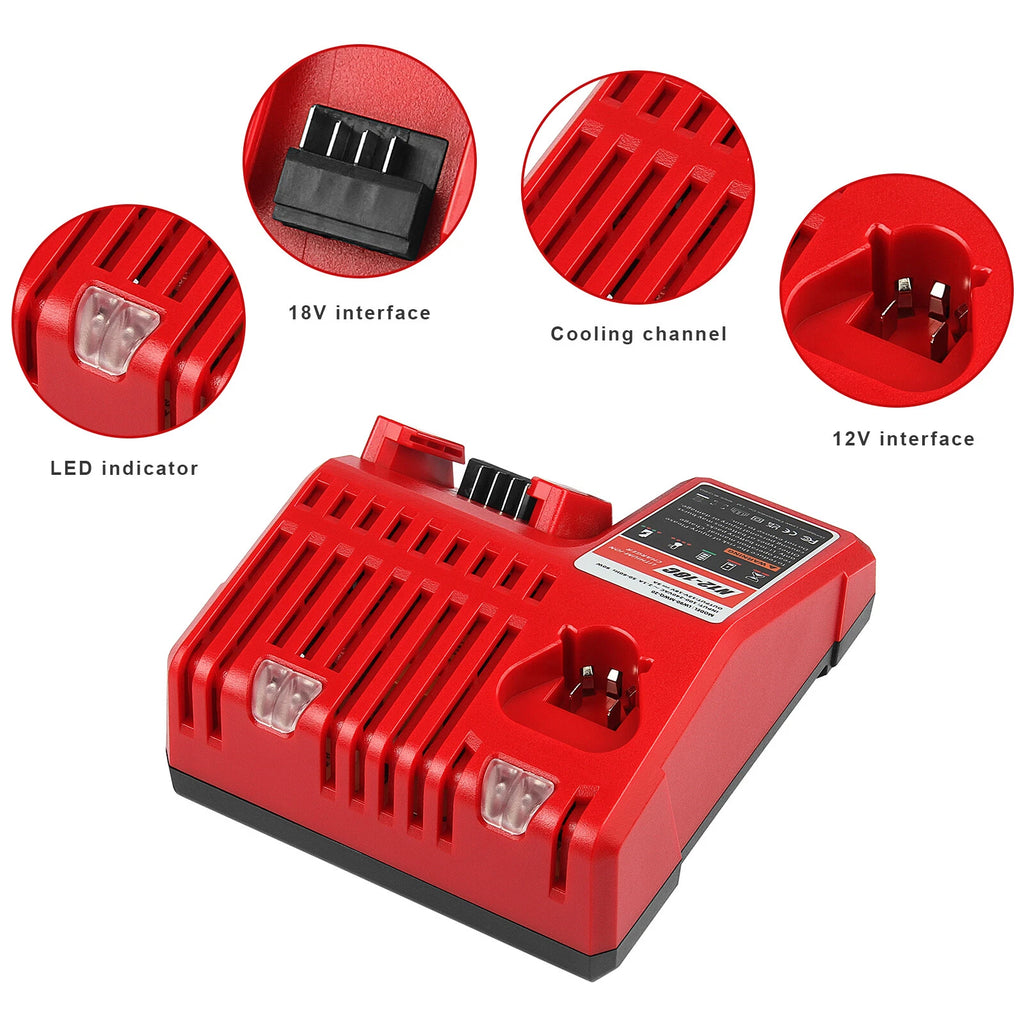 Rapid Charger for Milwaukee 12V-18V Lithium Battery for M12 for M18 48-59-1812