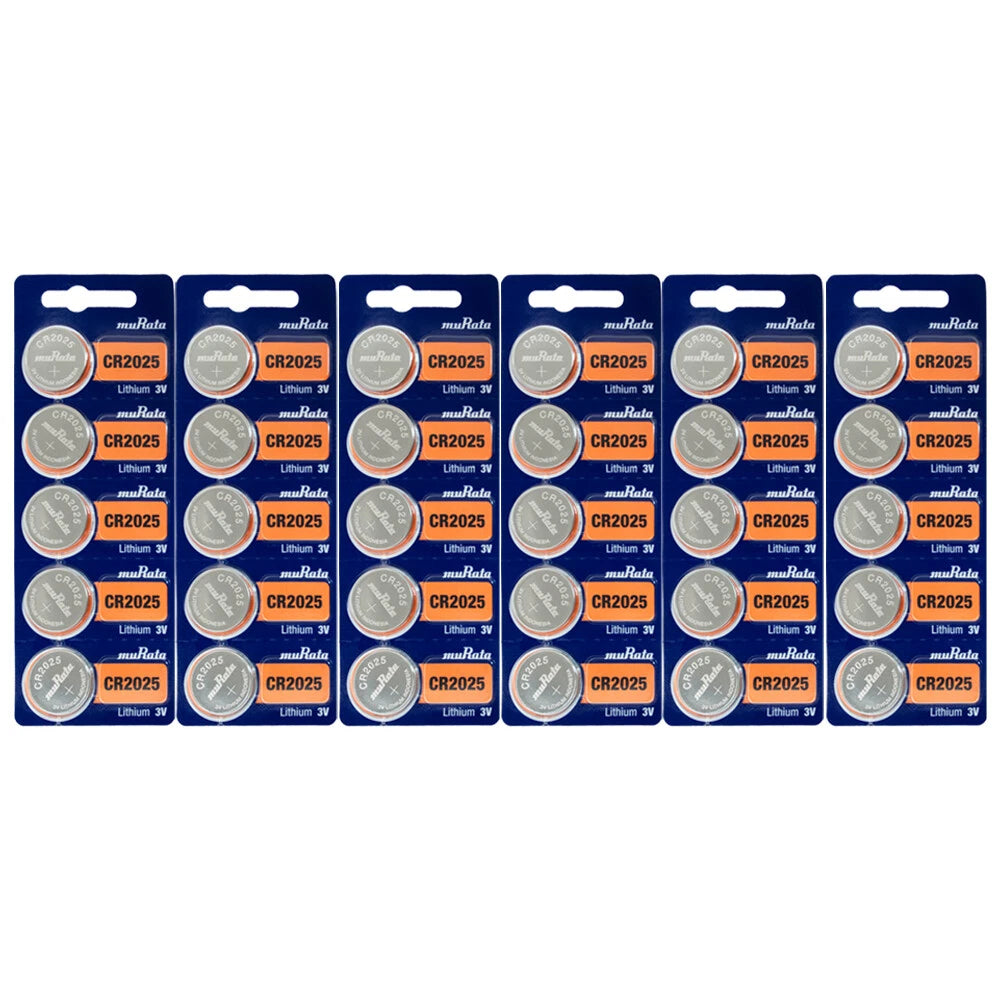 Murata CR2025 Button Battery, 3V, 20mm Diameter Pack of 30