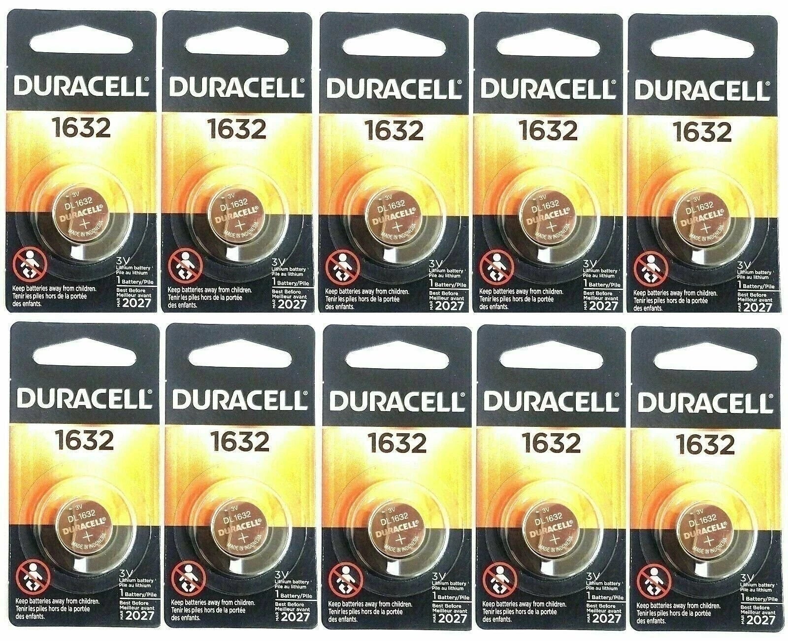 10 Duracell Watch/Electronic DL 1632 CR1632 Lithium Batteries