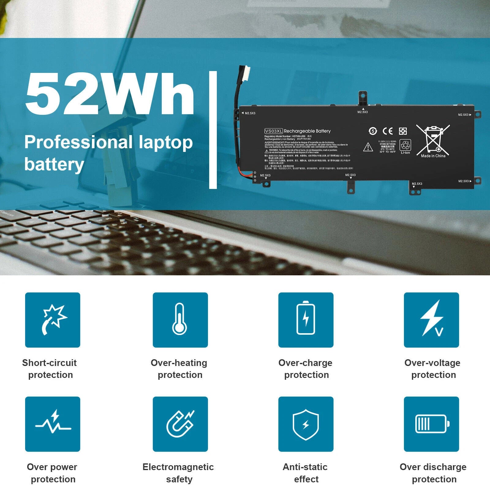 Battery VS03XL For HP ENVY 15.6" 15-AS000 15-AS014wm 849313-850 849047-541 52Wh