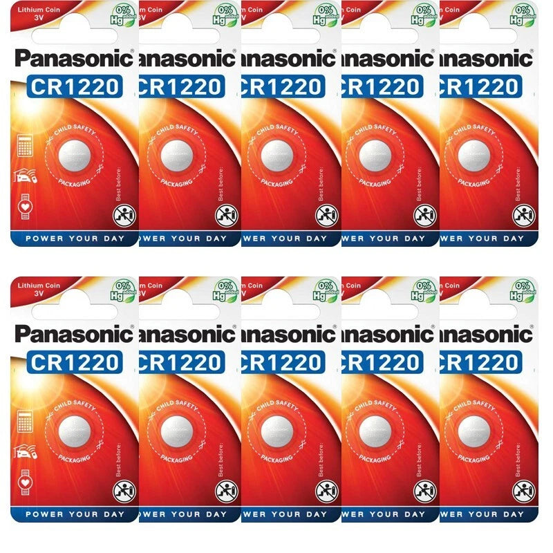 10 Pack Panasonic CR1220 1220 Lithium 3V Coin Cell Battery