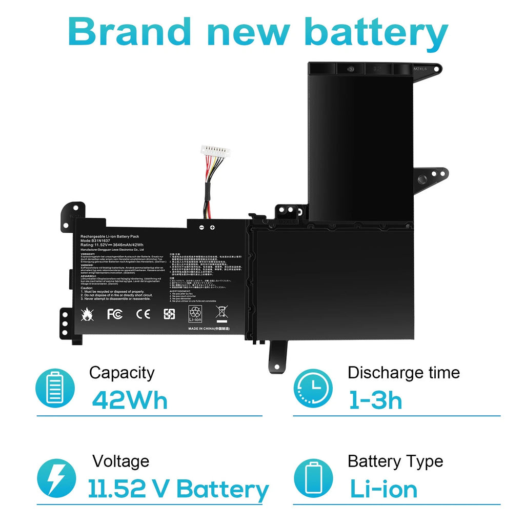 B31N1637 C31N1637 Laptop Battery for ASUS VivoBook X510 X510U X510UQ S15 S510U