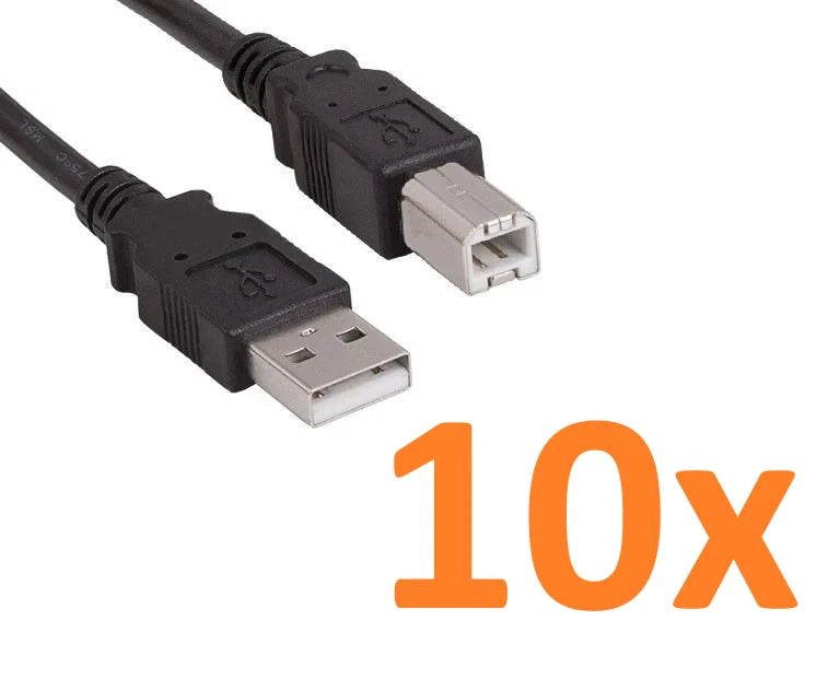 Lot of 10 - USB A to B Zebra HP Brother Canon Epson Devices Printer Cable 3 ft.