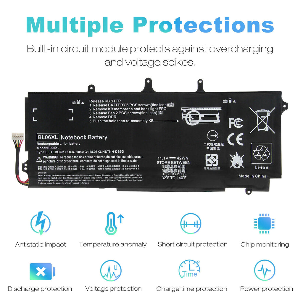 BL06XL Spare Battery for HP EliteBook Folio 1040 G1/G2 722236-1C 722297-001 US