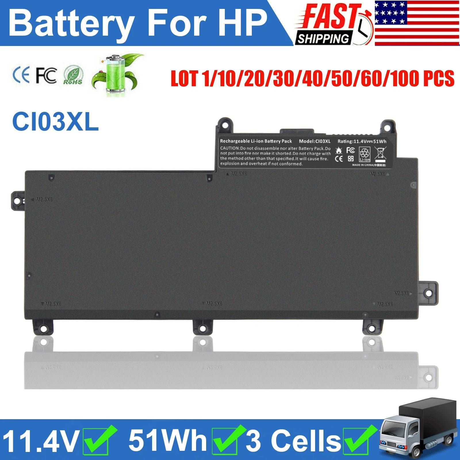?LOT For HP ProBook 640 645 G2 650 655 G2 Battery CI03XL HSTNN-UB6Q 801554-001