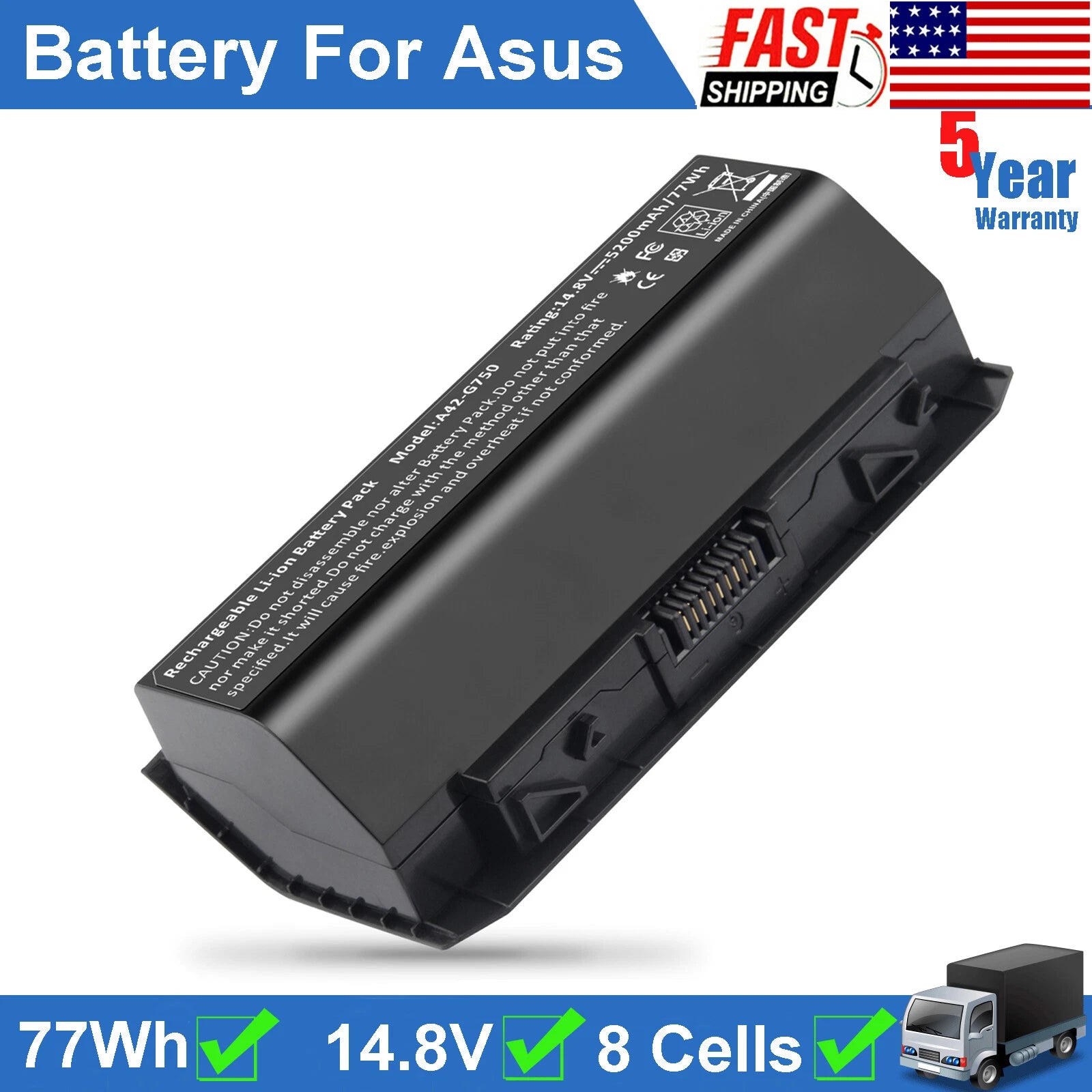 A42-G750 Battery for Asus G750 G750J G750JH G750JM G750JS G750JW G750JX 77Wh NEW