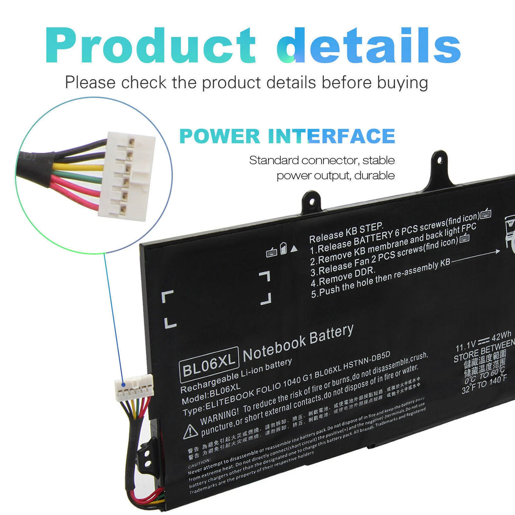 BL06XL Battery For HP EliteBook Folio 1040 G1 G2 BL06042XL HSTNN-DB5D 722297-001