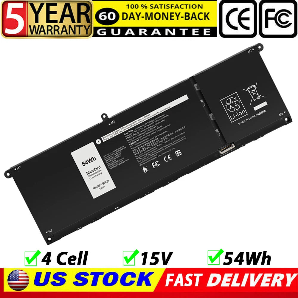 For - DELL INSPIRON 2-IN-1 7415 Laptop 54WH BATTERY TYPE : V6W33 XDY9K