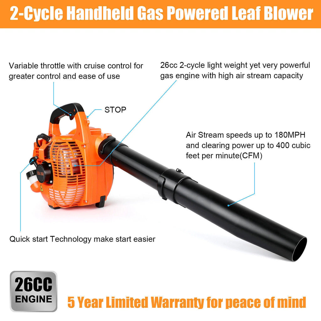 ?Handheld Leaf Blower Gas Powered 2-Stroke Commercial Heavy Duty Grass Yard 2024
