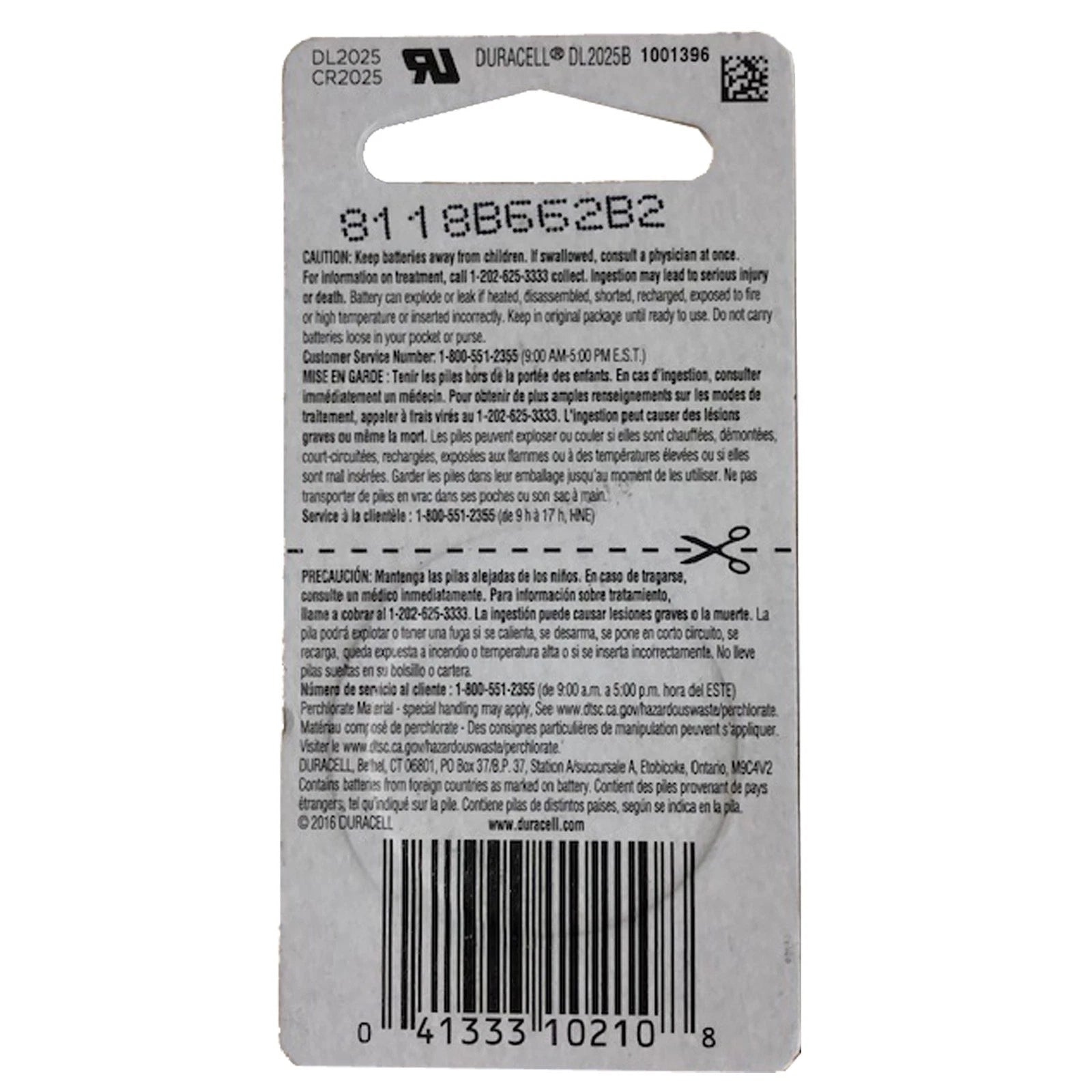 6x Duracell 3V Lithium Coin Battery 5003LC, ECR2025, BR2025, 280-205, SB-T14