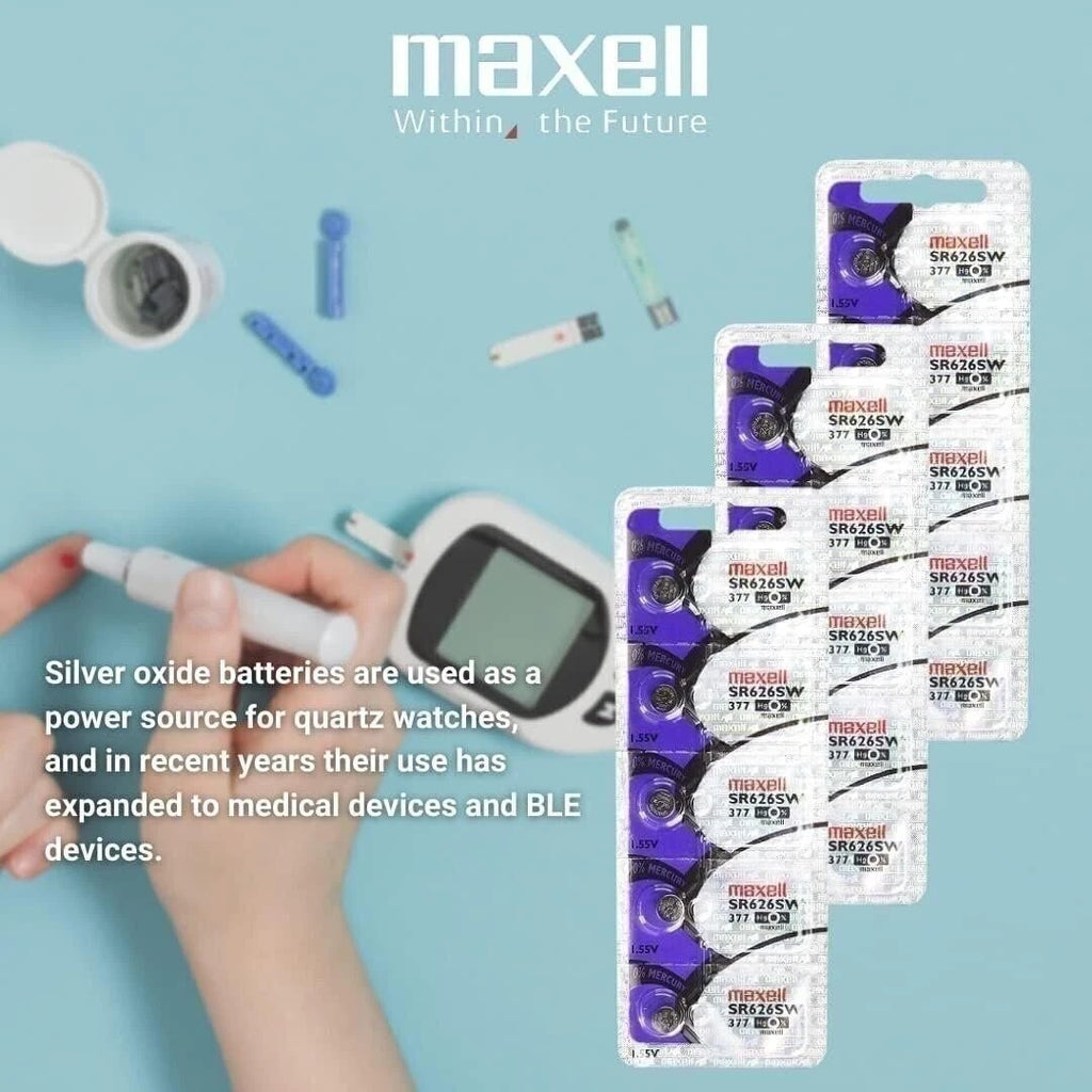 One (1) X Maxell 377 SR626SW SB-AW Silver Oxide Watch Battery 1.55v Blister...