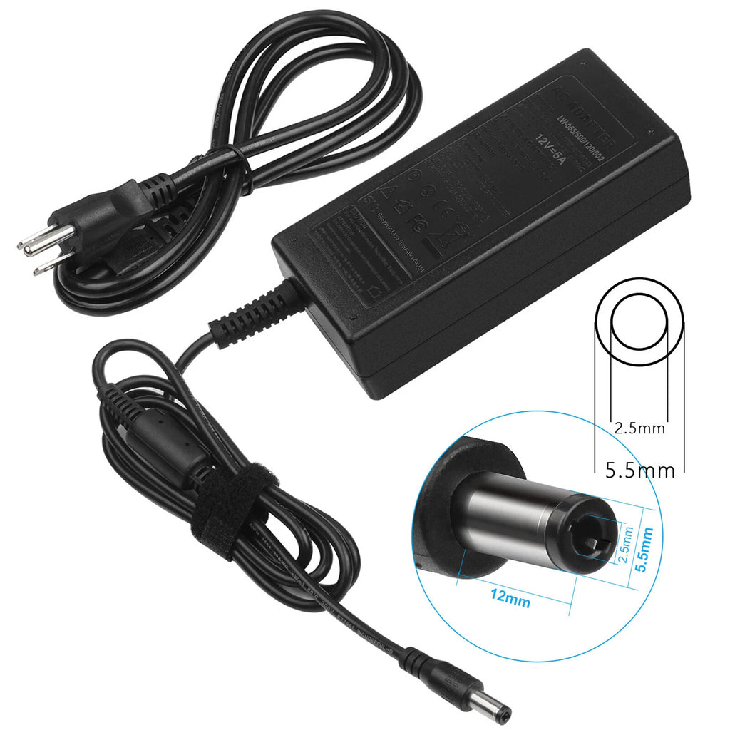12V 5A 60W AC DC Adapter Power Supply Cord Charger 5.5mm*2.5mm US Plug Universal