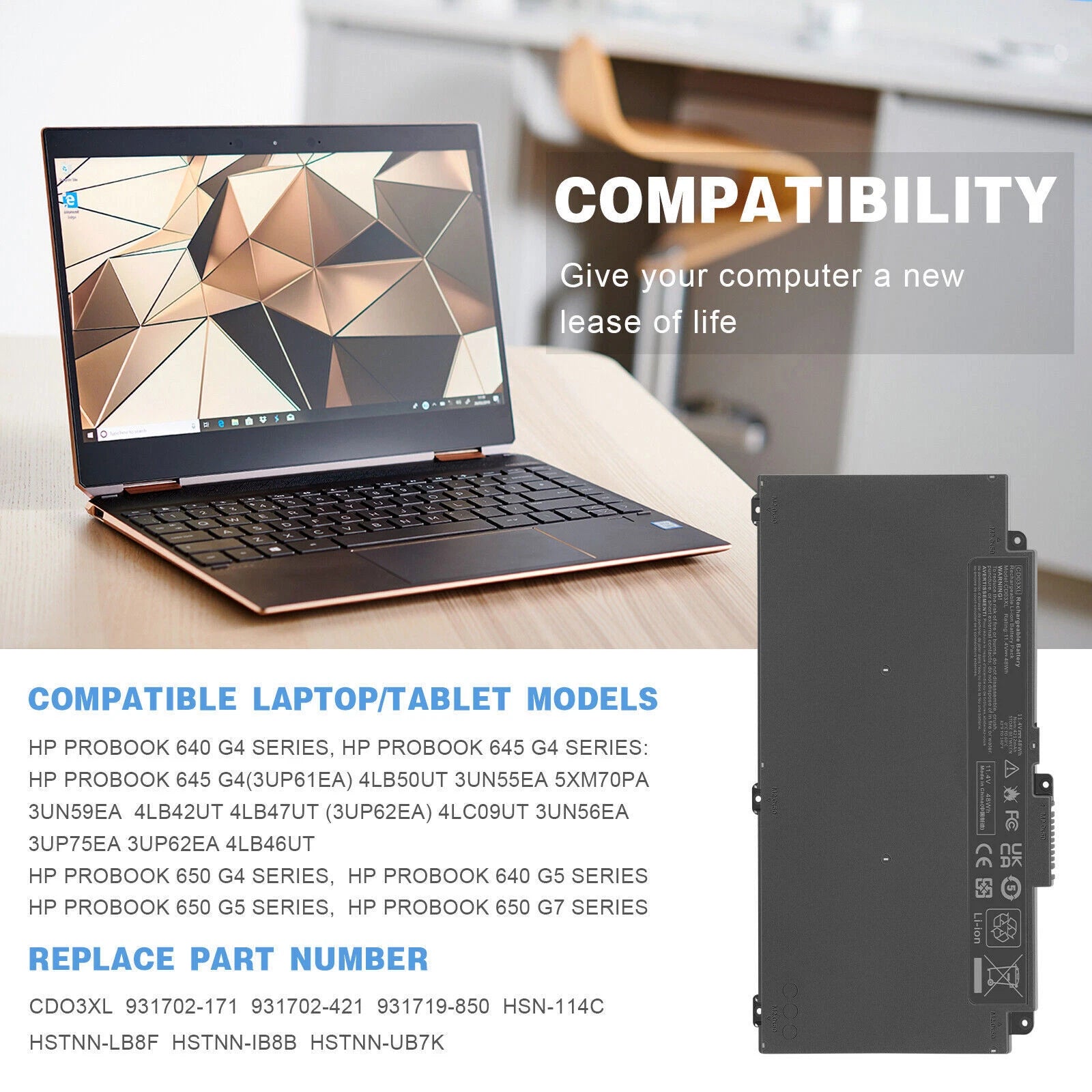 CD03XL Laptop Battery for HP ProBook 640 645 650 G4 G5 650 G7 Serie 48Wh
