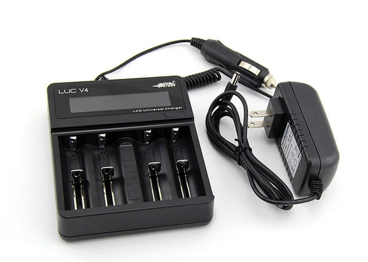 Efest LUC V4 LCD Universal 4 Bay Battery Charger + Adapter And Car Cable