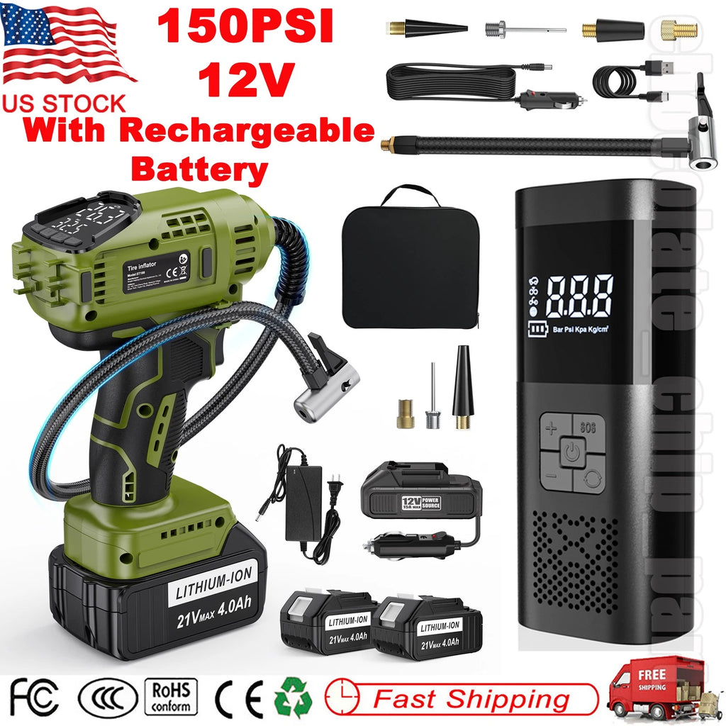 Cordless Tire Inflator Air Compressor Car Tire Pump with Rechargeable Battery US