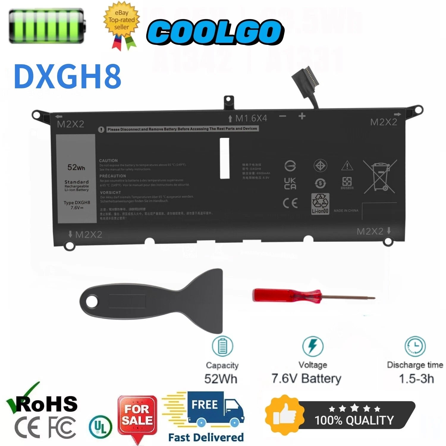 DXGH8 BATTERY FOR DELL XPS 13 9370 9380 INSPIRON 13 7390 7391 2-IN-1 5390 0DRRP