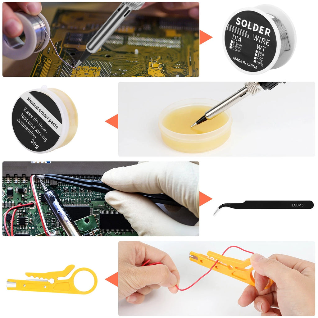 80W Soldering Iron Kit Electric Welding Tool Solder Tips Adjustable Temperature