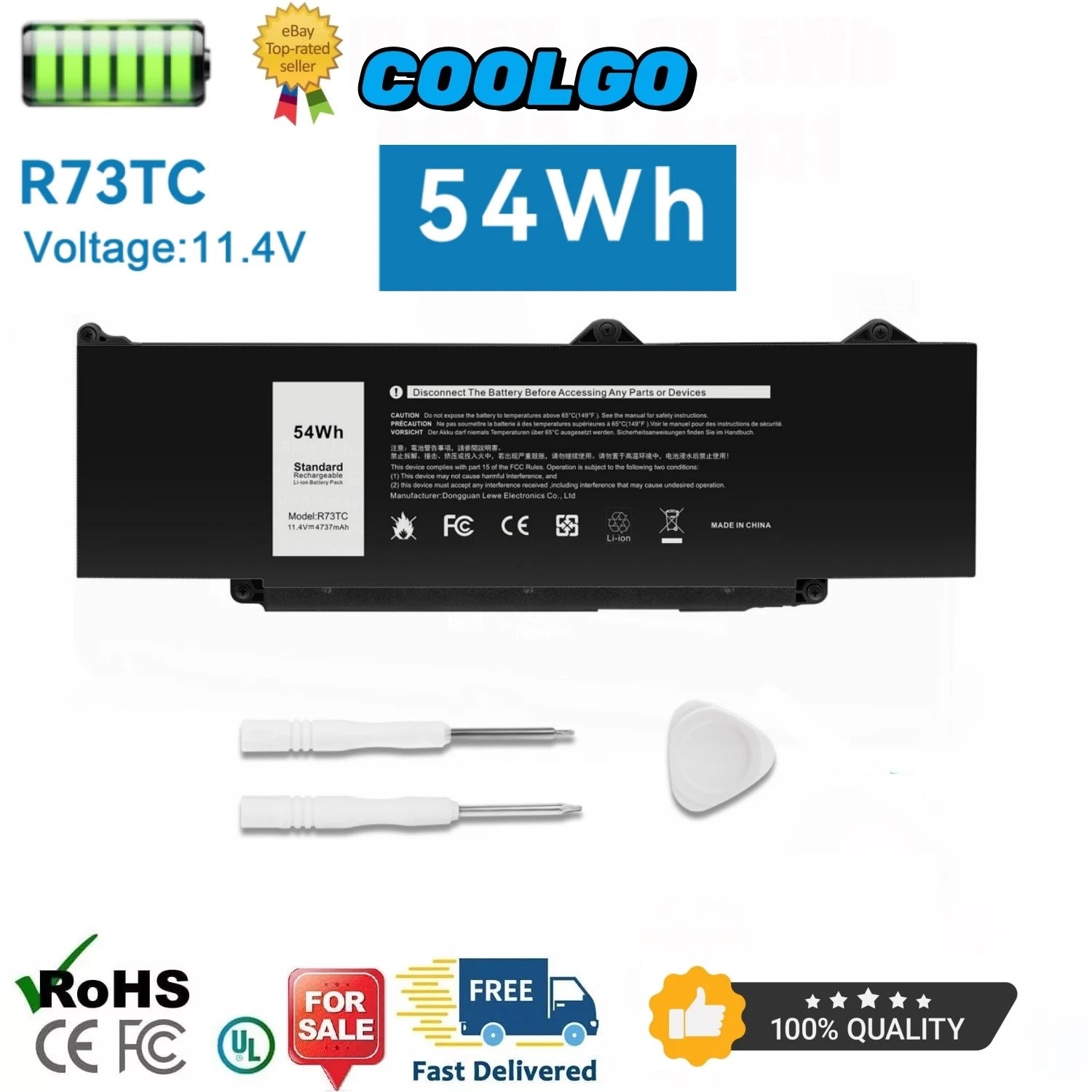 R73TC DR02P Battery for Dell Latitude 14 3440 5440 15 5540 5550 13 5340 5350 54W
