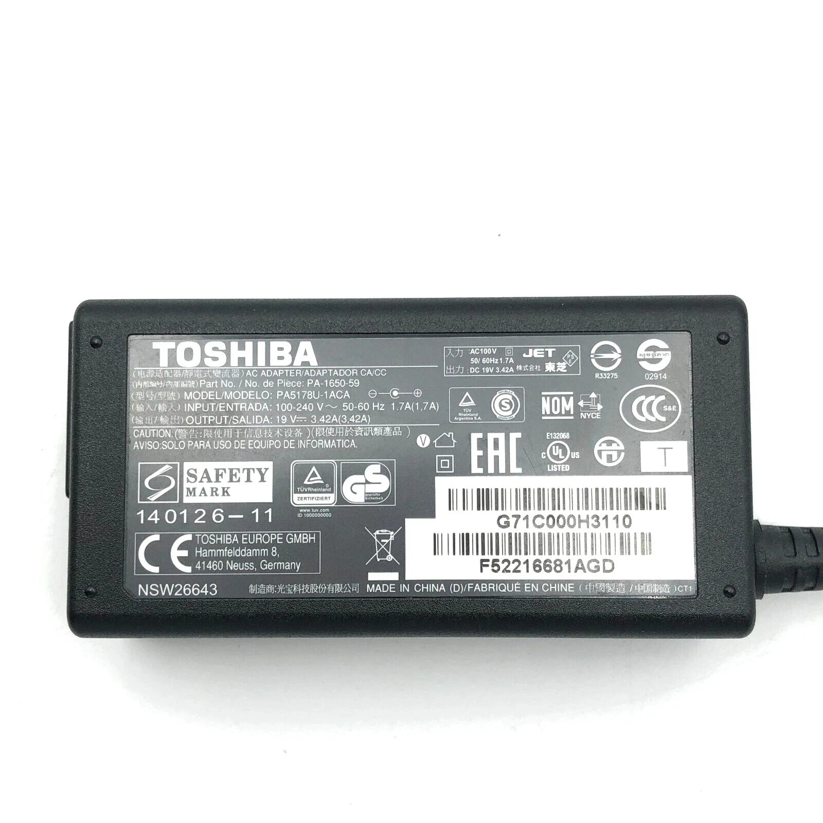 NEW Original Toshiba AC Adapter For Satellite C655-S5132 L755-S5216 L755-S5156