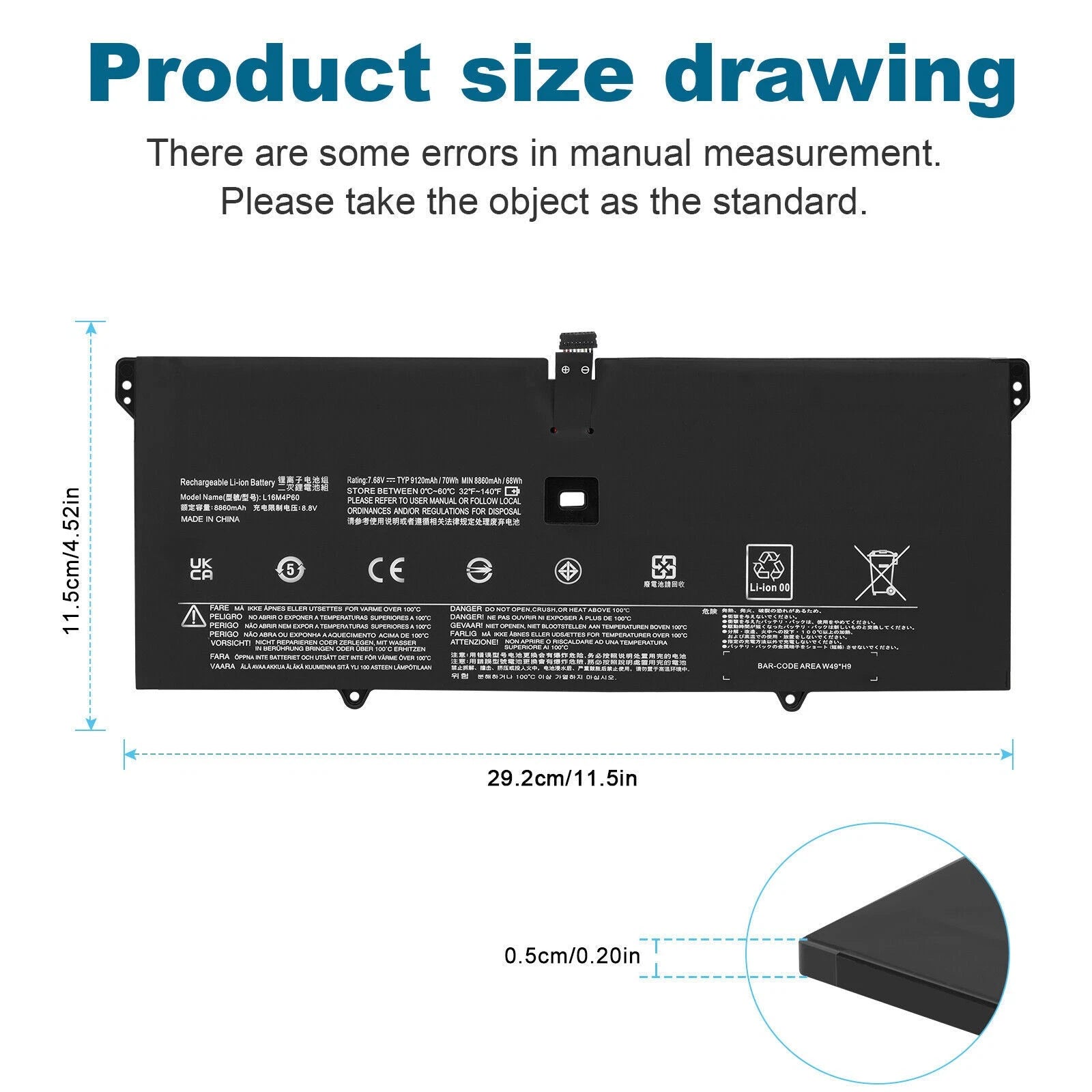 L16M4P60 Battery for Lenovo Yoga 920-13IKB 920-131KB 920-13IKB-80Y7 80Y8 70Wh