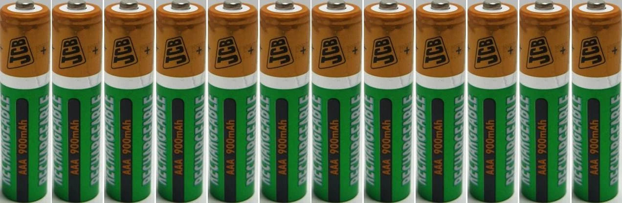 New 12 Pcs 900mAh JCB NiMH AAA Rechargeable Batteries