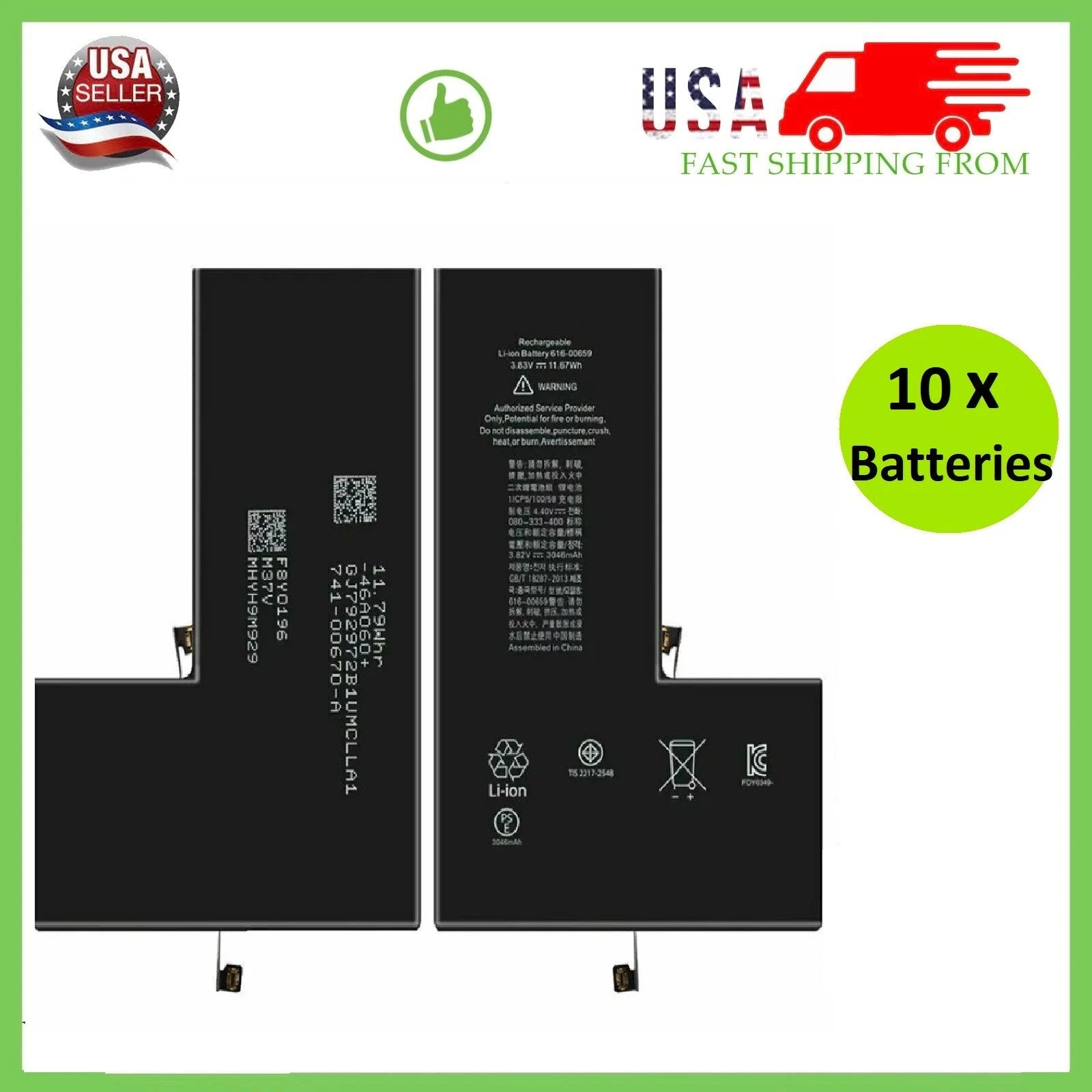 Premium Quality Replacement Battery For iPhone 5 6S 7 8 11 12 13 XR XS LOT (10x)