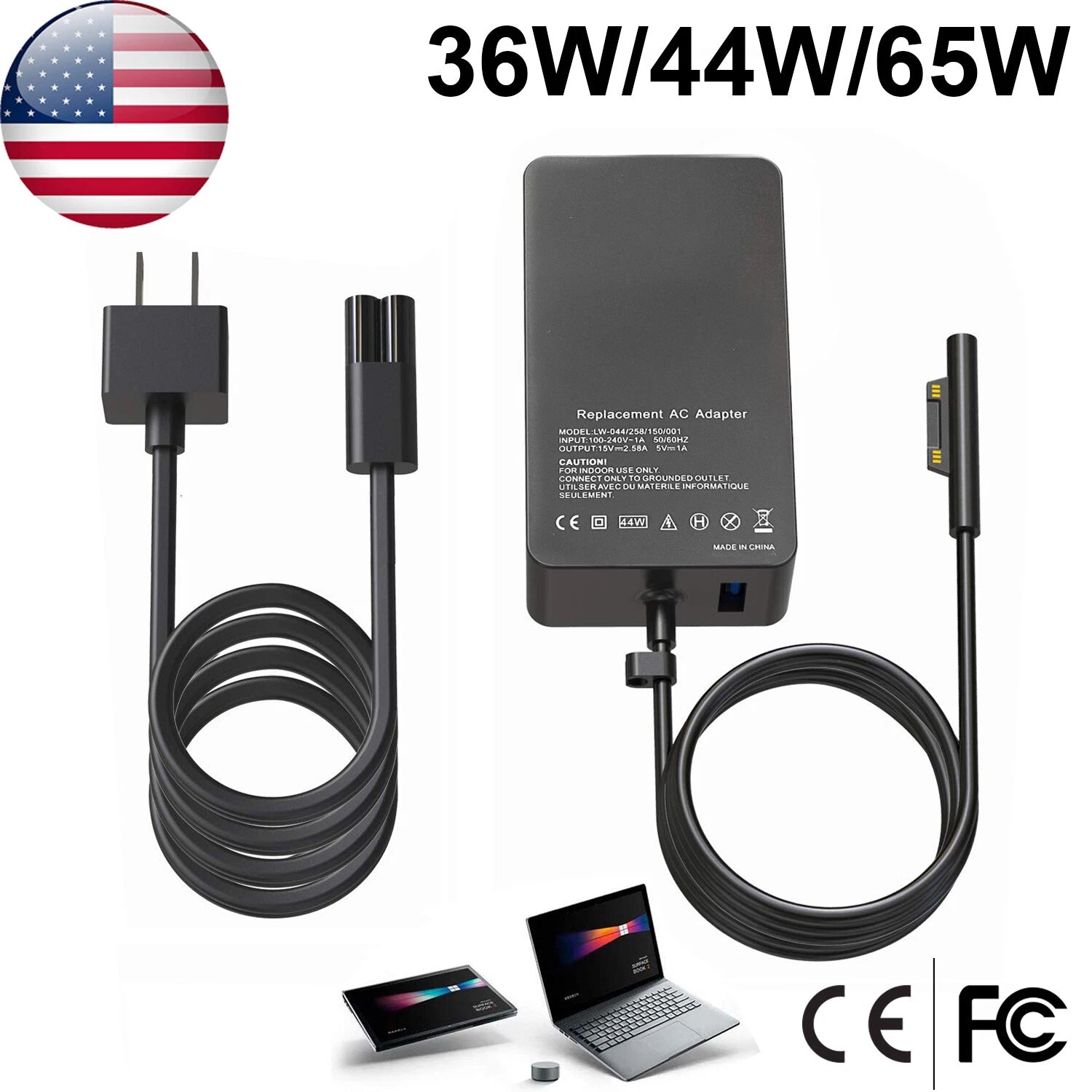 For Microsoft Surface 2 3, Pro 3 4 5 6 7 8 9 Surface Adapter Charger 36W/44W/65W