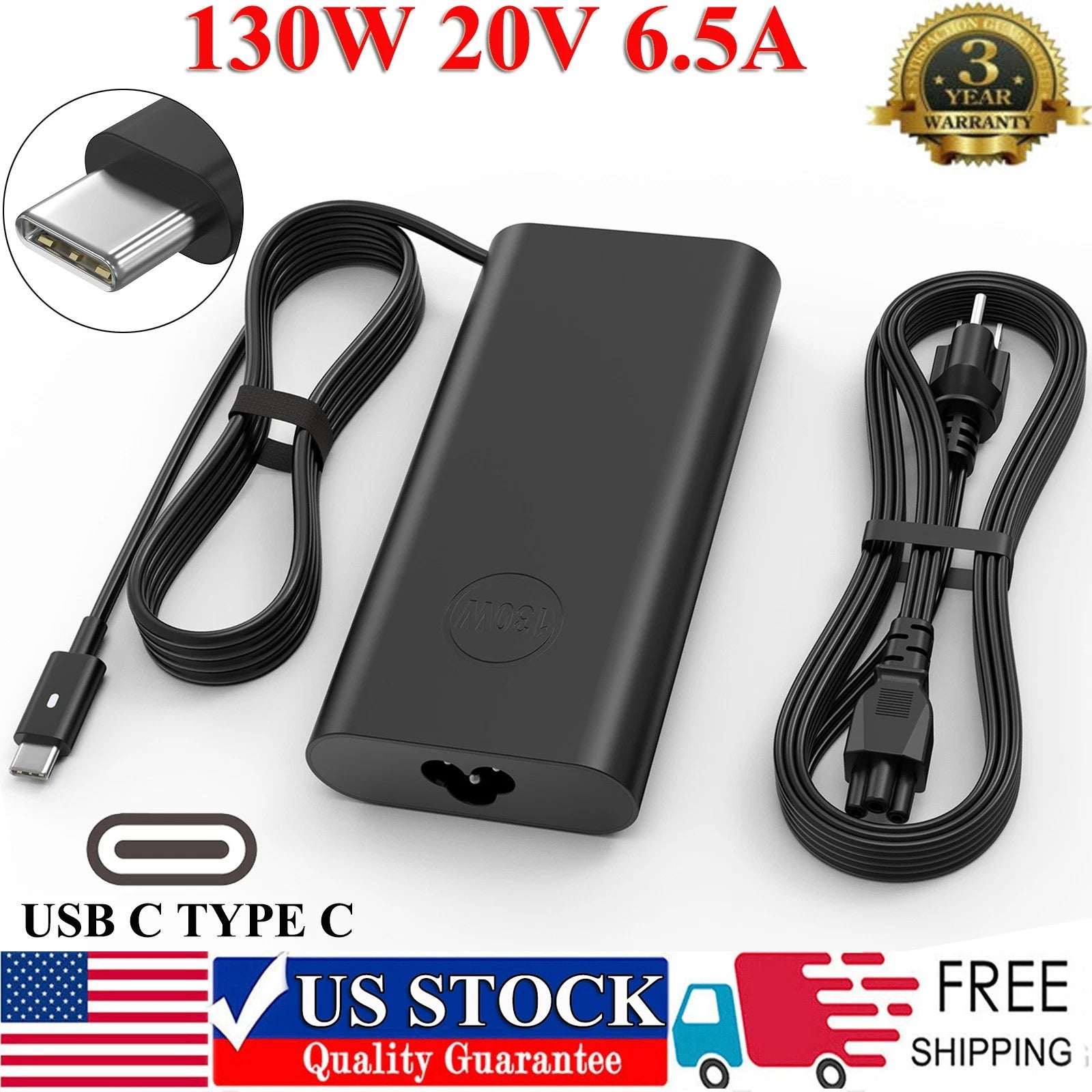 130W USB C Charger For Dell XPS 15 9575 17 Precision 5530 Latitude7410 7310 7210