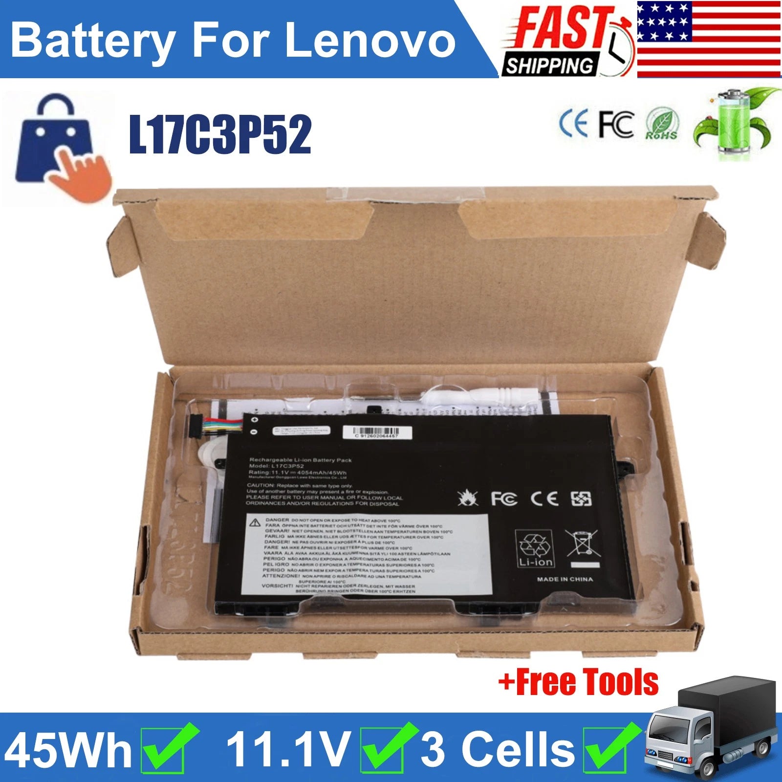 ?L17L3P52 45Wh 01AV463 Battery for Lenovo ThinkPad L480 L580 L490 L590 L17C3P52