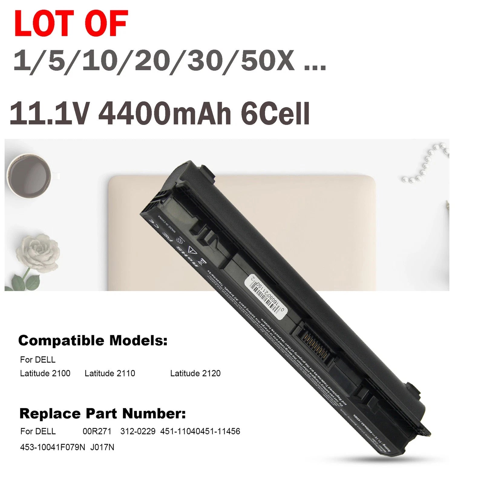 LOT Battery For Dell Latitude 2100 2110 2120 451-11040 451-11456 312-0229 4400mA