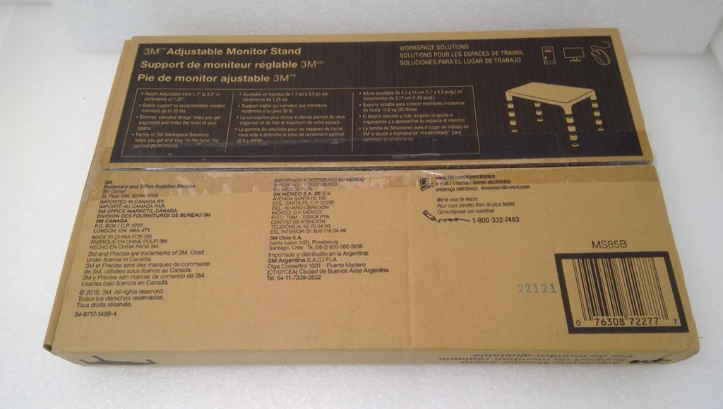 3M MS85B Adjustable Monitor Stand Desktop Riser for Laptop/Monitor, Black