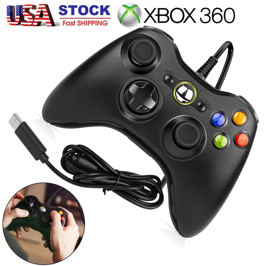 Black Wired USB Game Controller Gamepad for Microsoft XBOX 360 & PC WIN 7 8 10