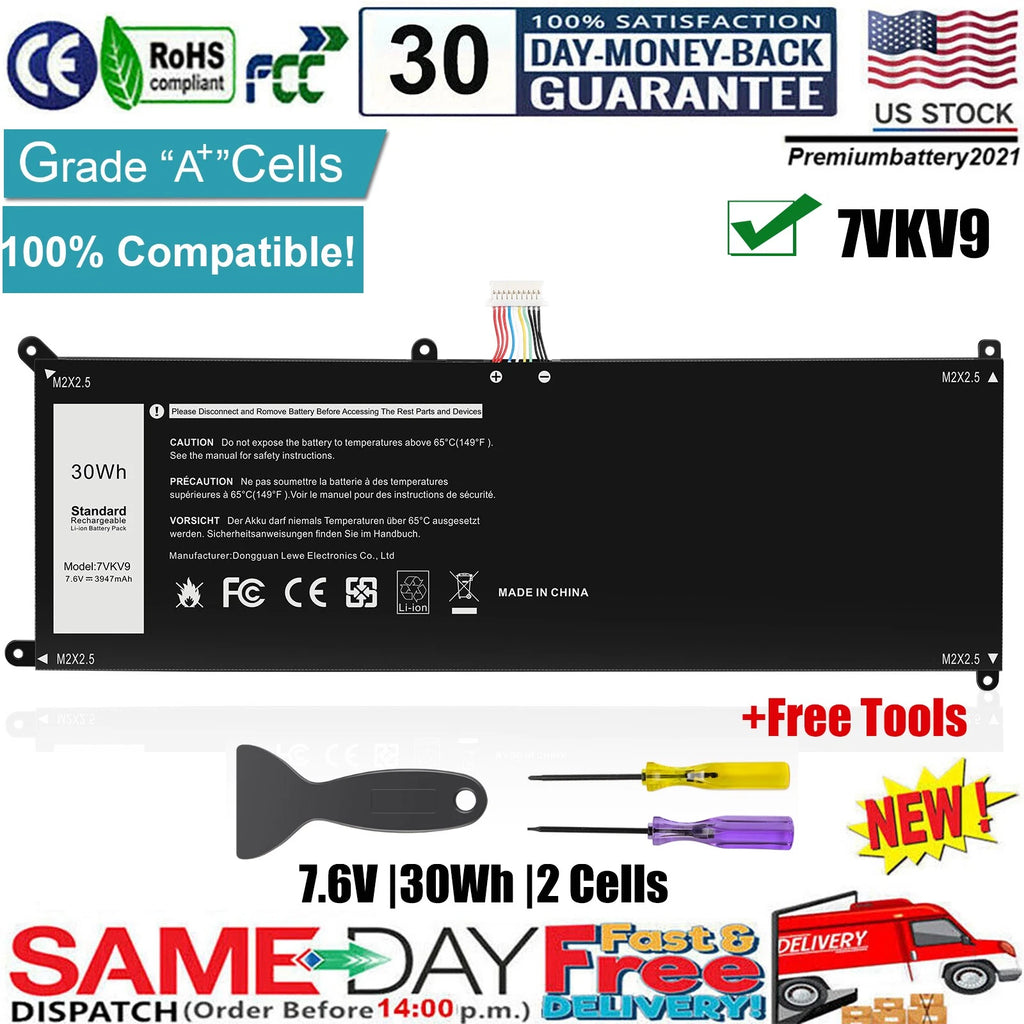 ?30Wh For Dell XPS 12 9250 Latitude 12 7275 Series 9TV5X 0V55D0 7VKV9 Battery