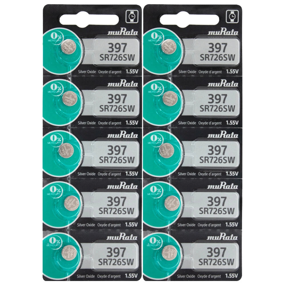 10 Pcs Murata Silver Oxide 397 SR726SW Batteries - Replaces Sony