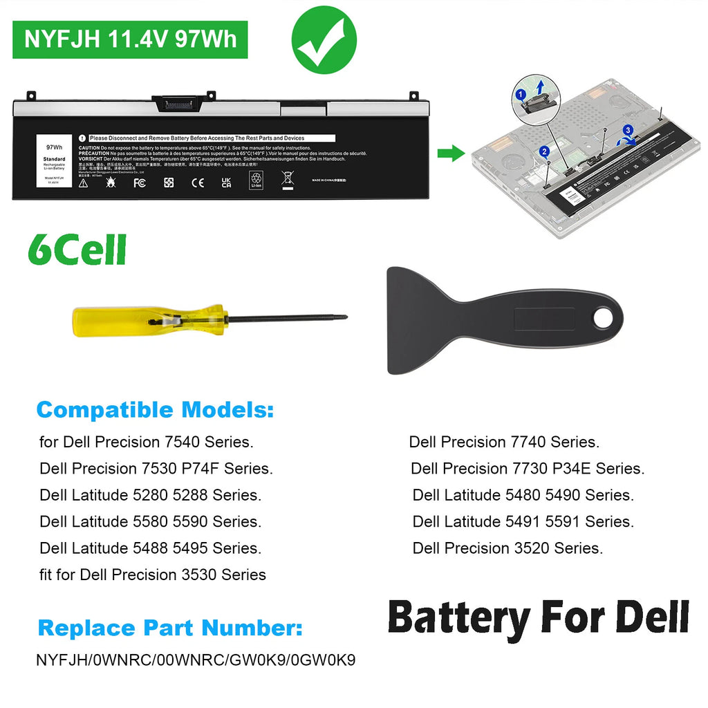 NEW NYFJH GW0K9 0WNRC Battery For Dell-Precision 7530 7730 7540 7740 Series 97WH