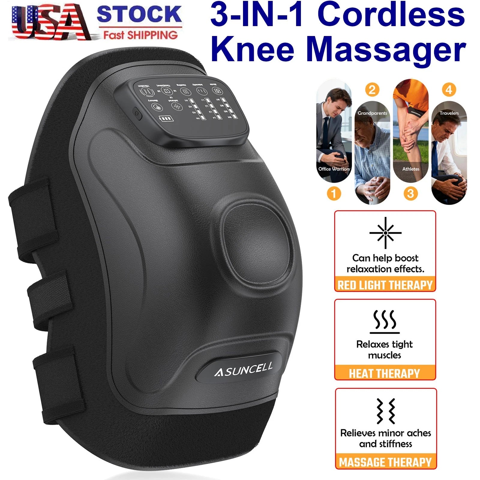 Wireless Knee Massager with Heat Vibration Massage LED Screen Infared Therapy