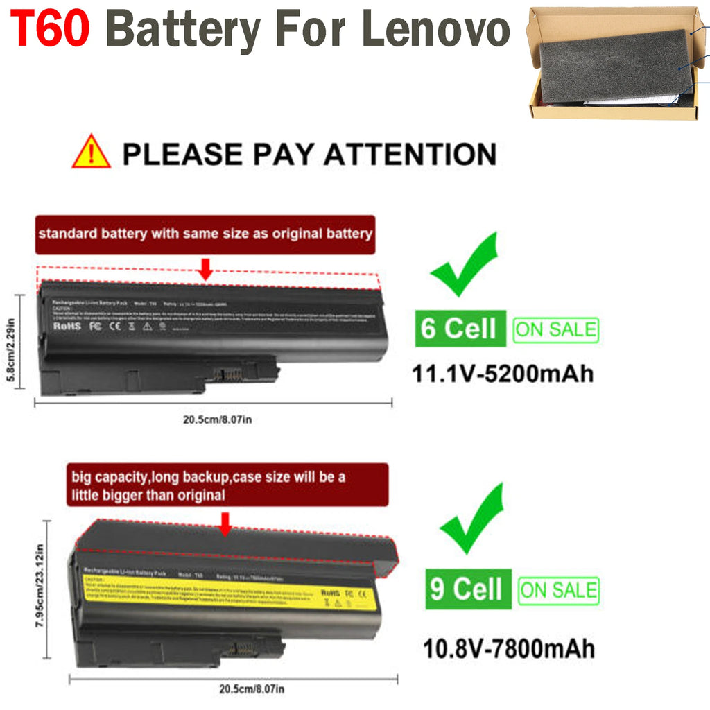 6/9Cell Battery for IBM Lenovo Thinkpad T60 T61 R60 R61 R500 T500 R61e R61i T60p