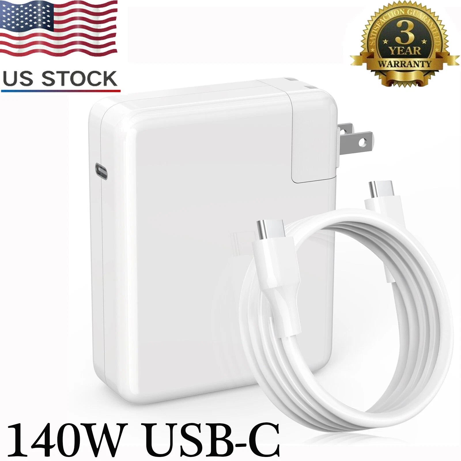 140W Laptop USB-C Power Adapter for Macbook M1 M2 A2452 with Bonus Cable US