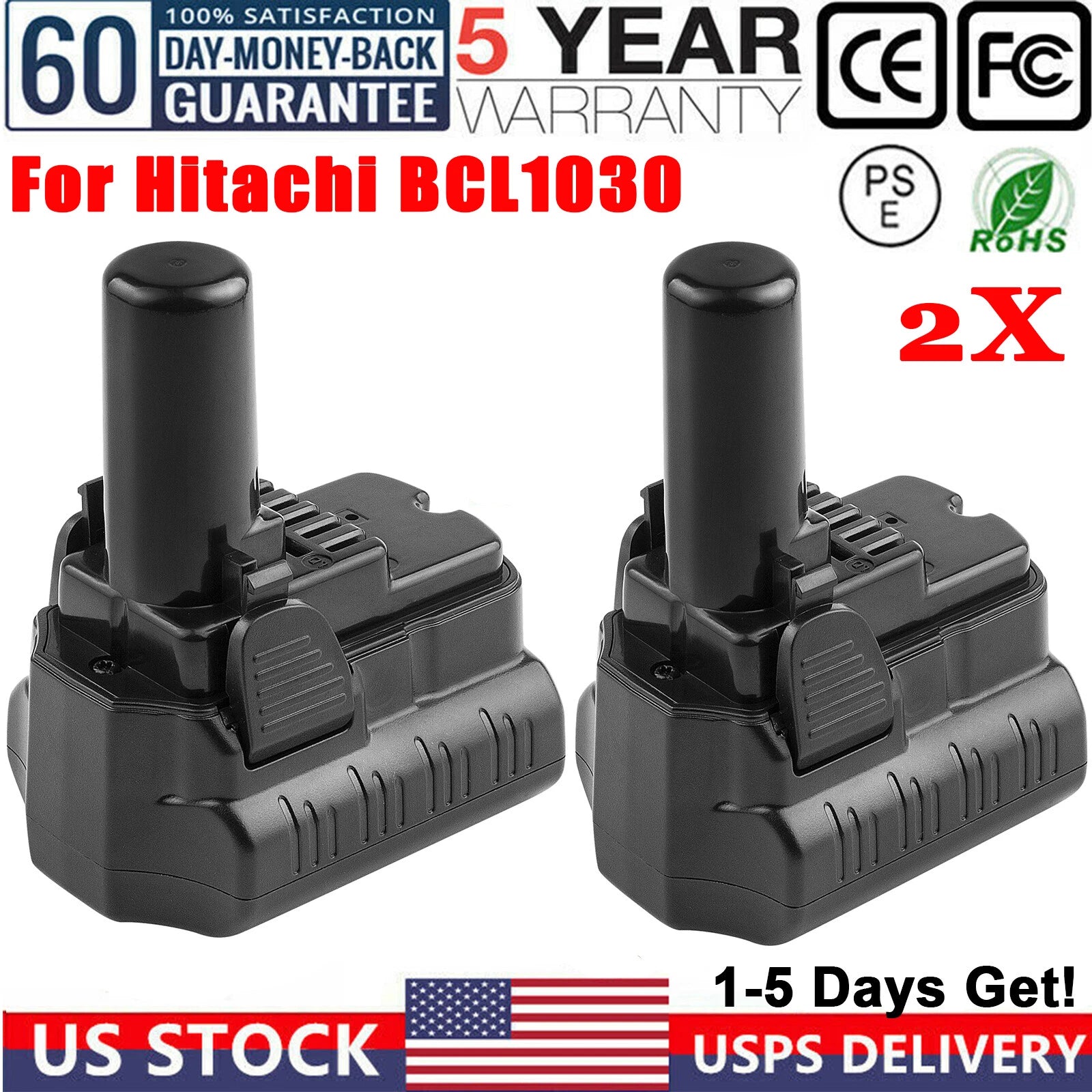 2PACK 4.0AH For Hitachi BCL1015 Li-ion Battery BCL1015S 331065 BCL1030 BCL1030A