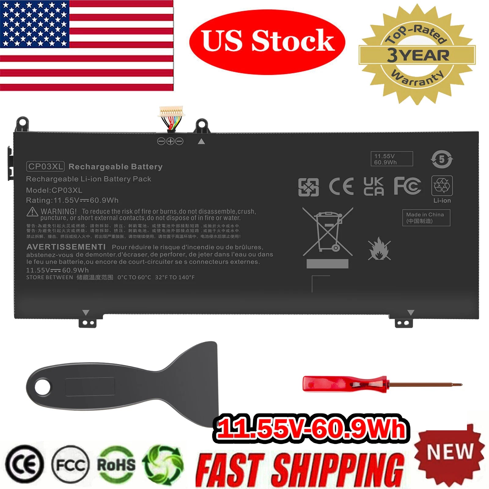 60.9Wh CP03XL Battery for HP Spectre X360 13 X360 13-ae000 13-ae011dx 13-ae012dx