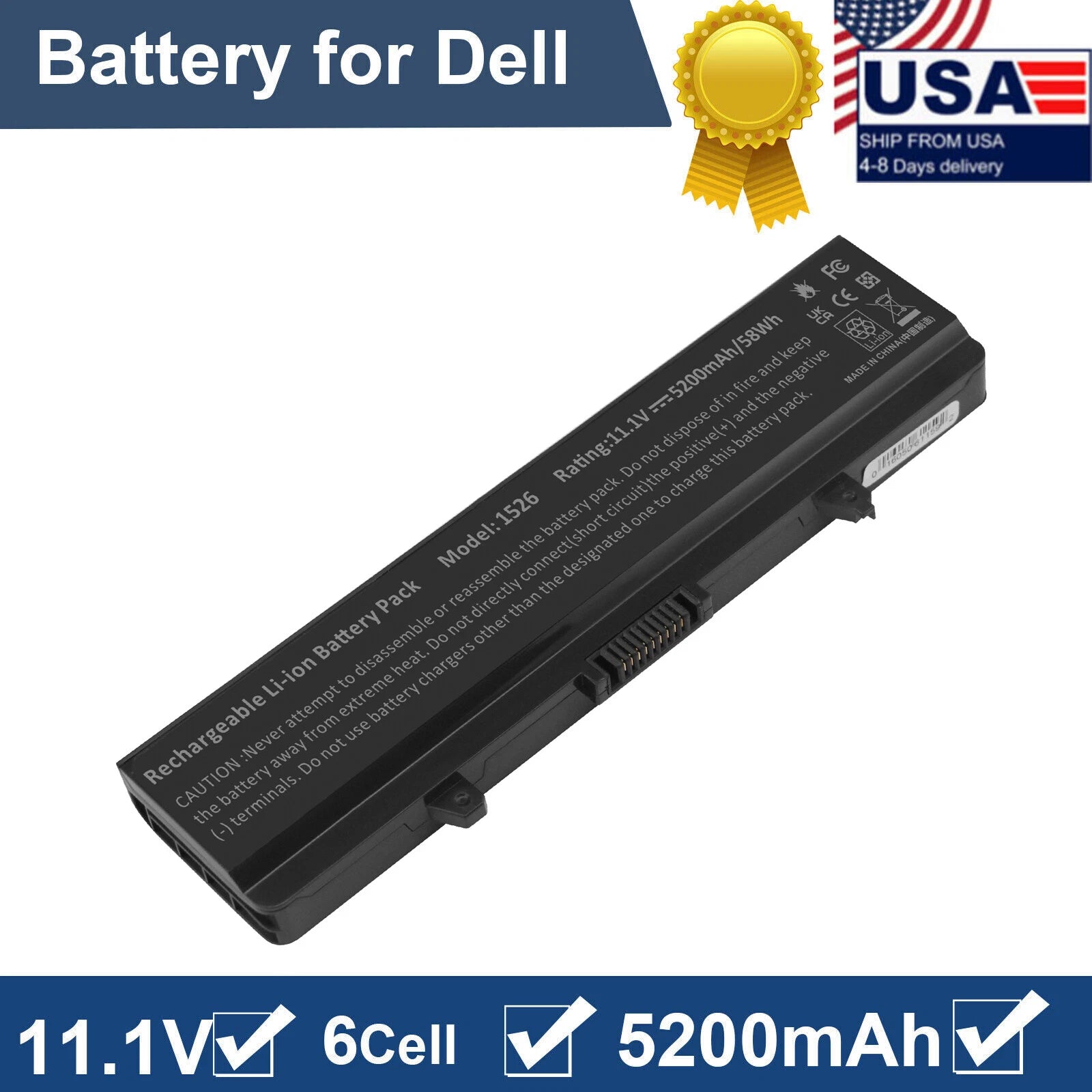 Battery for Dell Inspiron 1525 1526 1545 1546 17 1750 451-10478 451-10533 GW240